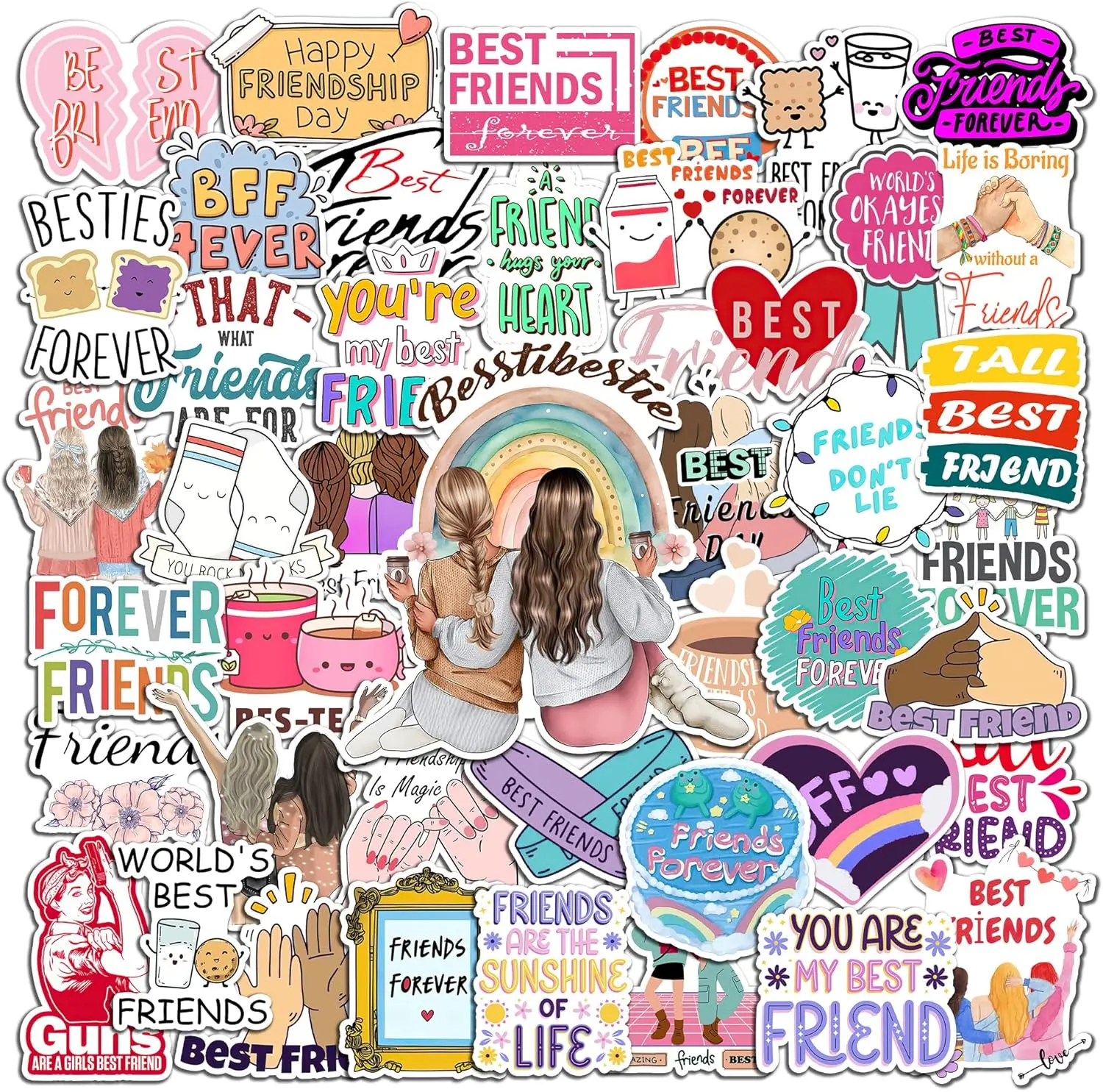 

50 Pcs BFF Vinyl Sticker Waterproof Friendship Stickers Best Friend Forever Decals Tablet Laptop
