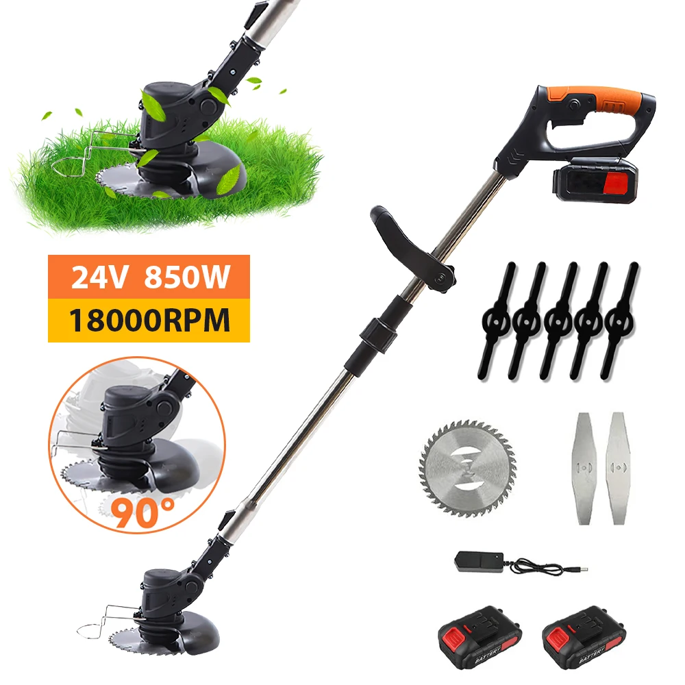 Tagliaerba a batteria pieghevole 21V, 850W, 18000 giri/min, con lama telescopica regolabile e diametro di taglio di 15 cm, ideale per giardini, cortili e prati.