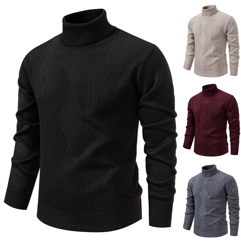 Autumn Winter Fleece High Neck Sweater Men's Thick Warm Casual Base Layer Top