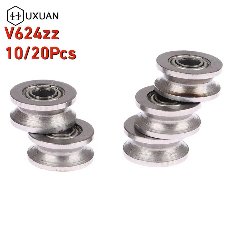 

10/20Pcs V624zz 4x13x6mm V Groove Sealed Ball Bearing Guide Track Roller Bearing V624 Embroidery Machine Bearing