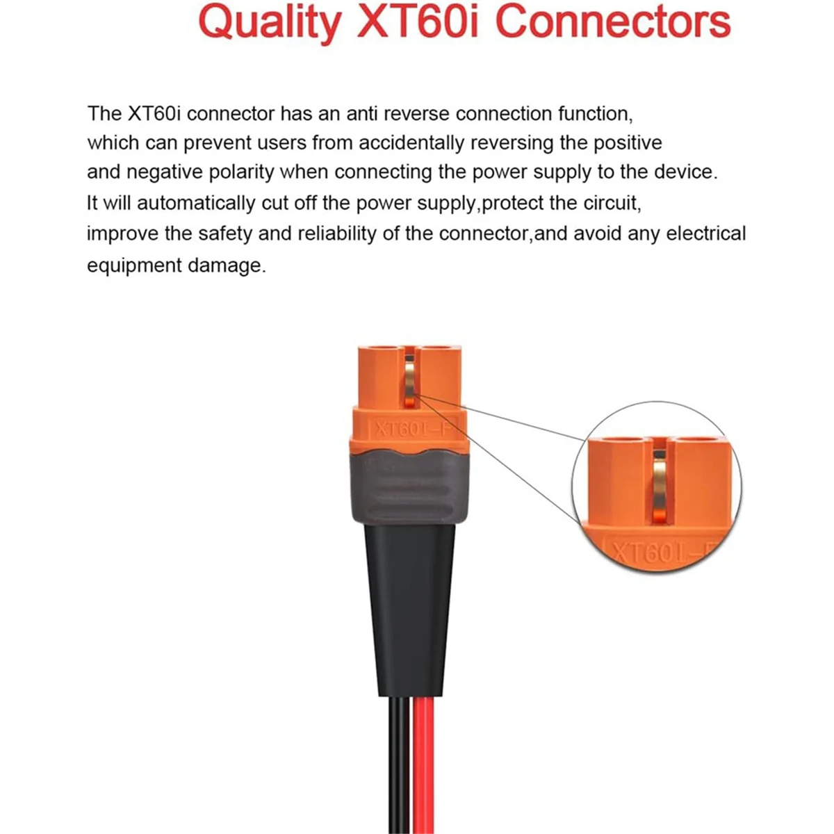 A43T 12AWG XT60i Female to O Ring Connector with Tinned Wire,for RC Battery Solar Portable Power Power Station & Solar Pane