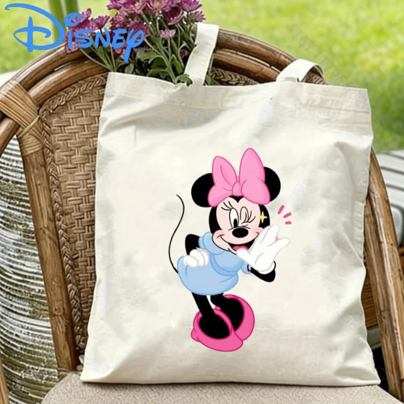 

1PC Disney Minnie Mouse Winking Print Double-Sided Canvas Shoulder Bag Eco Handbag