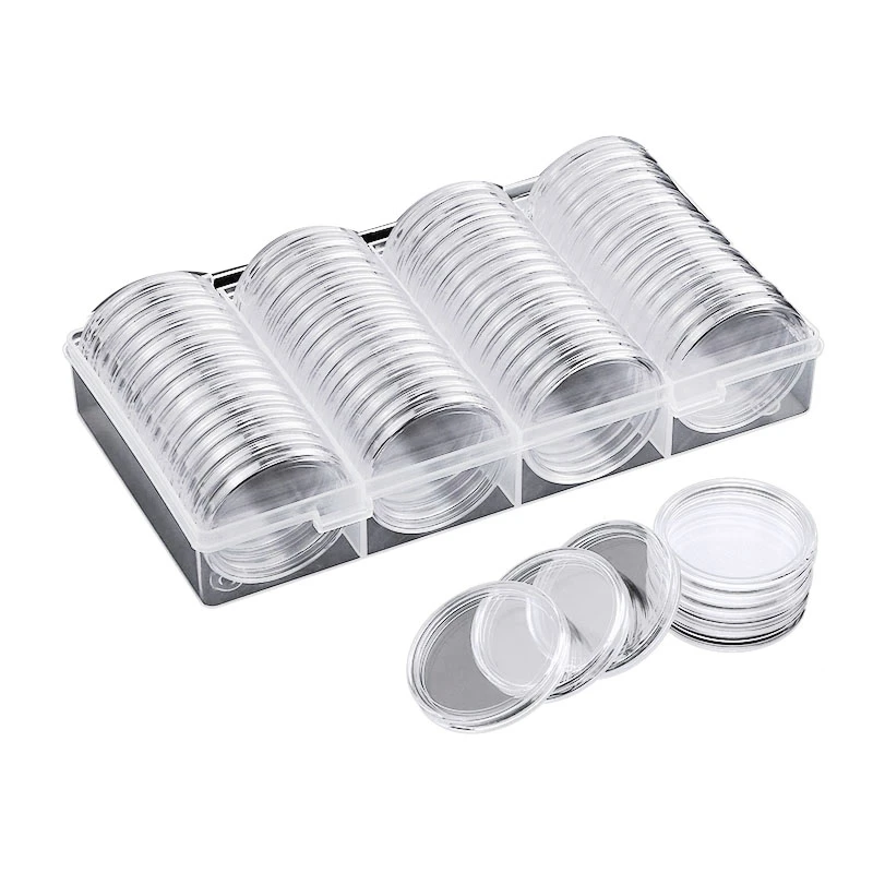 1 Set 40 Mm Coin Capsules Coin Case Coin Holder Container & 1 Set 46 Mm Coin Capsules Round Coin Holder Case