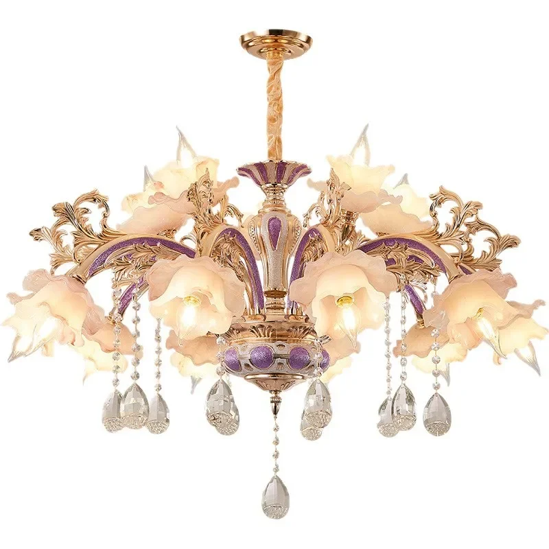 Chandelier purple princess room girl wedding crystal chandelier livingbedroom zinc alloy luxury European lamp