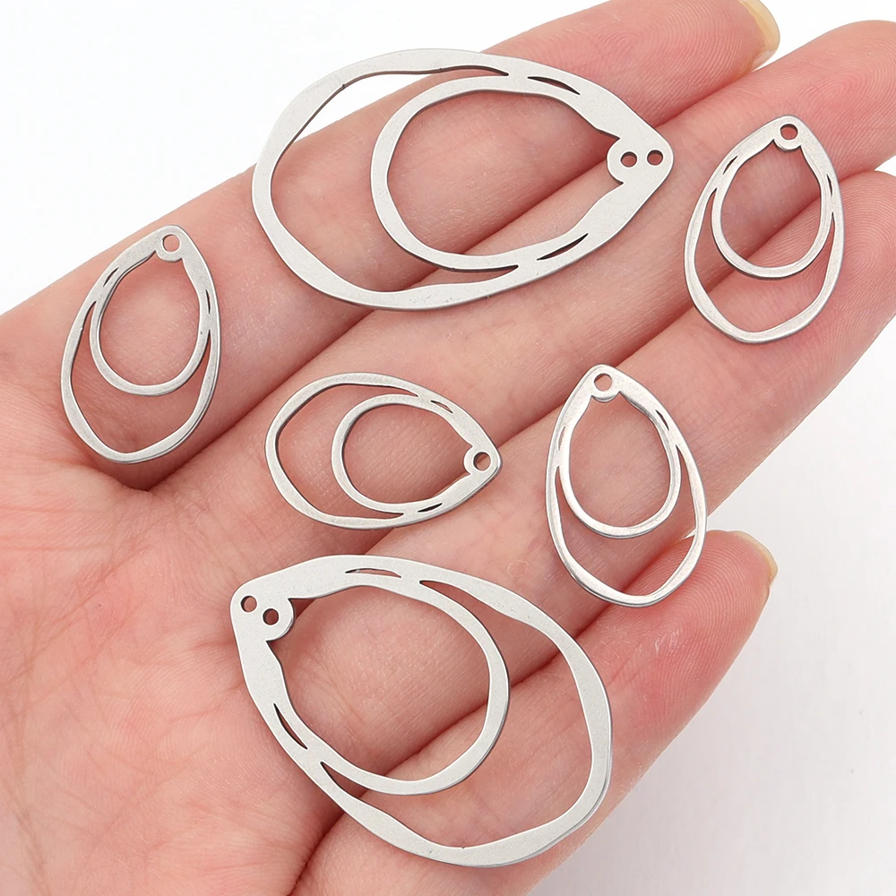 10 Stück/Set, Edelstahl-Anhänger in Tropfenform, hohle Ausführung, zum Basteln von Schmuck, für DIY-Halsketten, Ohrringe und andere Schmuckaccessoires. – Detail 2