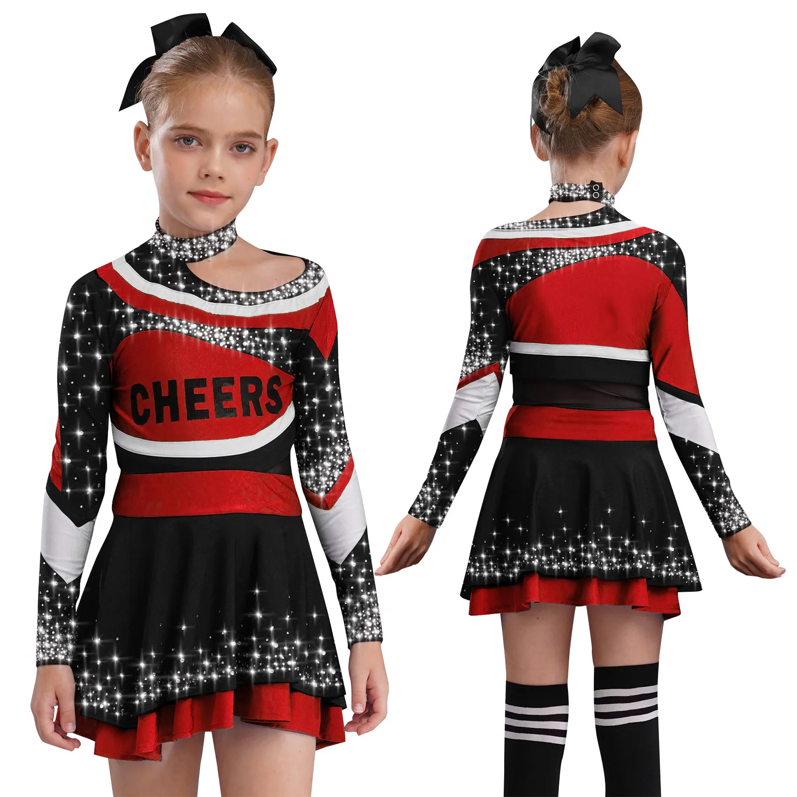 

Детские костюмы для черлидинга для девочек: комплект для выступлений школьных чирлидеров с блестящим топом с принтом и стразами и юбкой