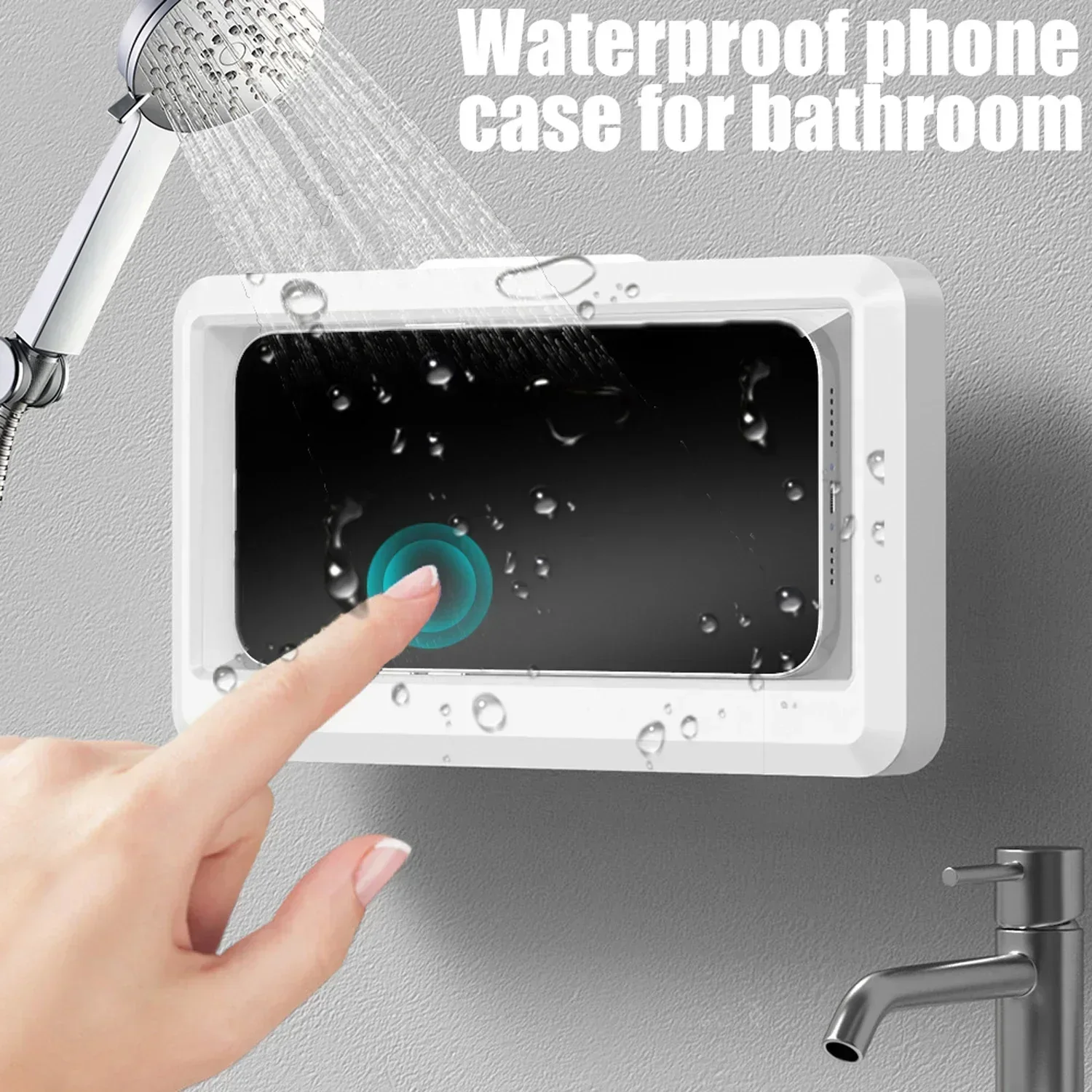 Rotatable Bathroom Waterproof Mobile Phone Case Wall Mounted Anti Fog Shower CellPhone Holder Storage Box Shell With Touchscreen