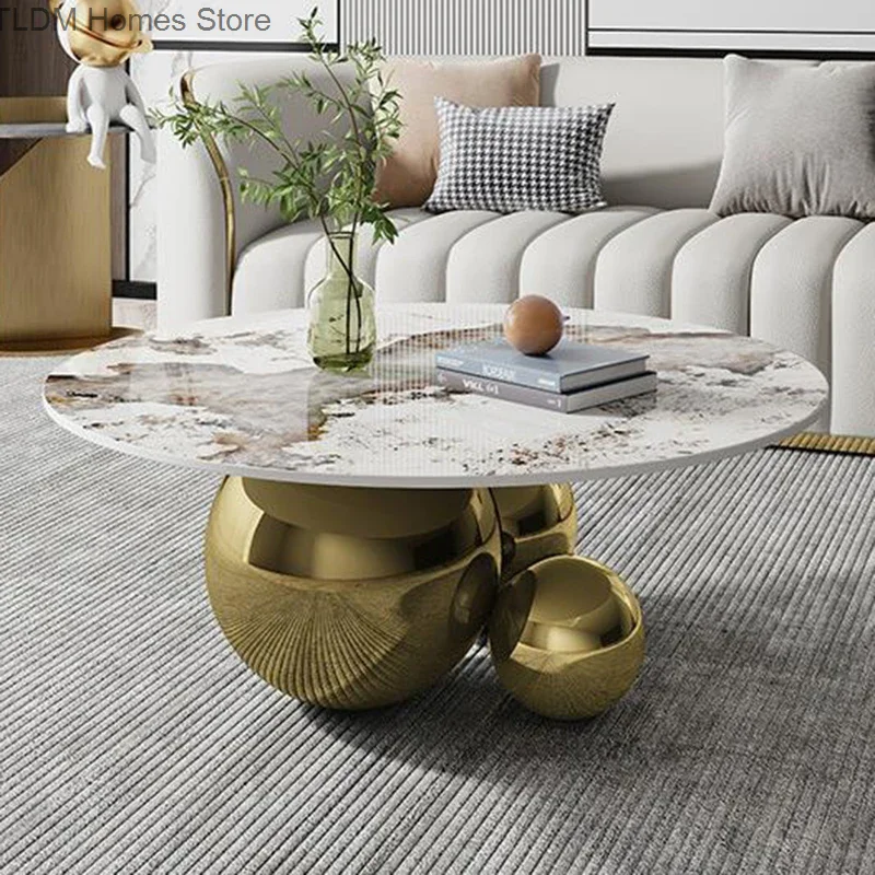 

Designer Gold Black Center Base Table Living Room Furniture Stainless Steel Home Impact Space Marble Modern Coffee Table Round