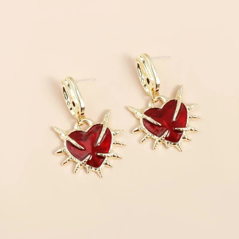 New Gothic Punk Enamel Earrings Heart Charms Pendant Hoop Earrings Woman Gold Color Thick Ear Buckle Female Jewelry