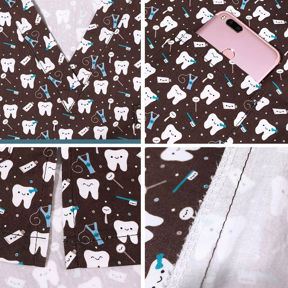 Scrub medico stampato a fumetti Top 100% puro cotone con scollo a V Uniformi chirurgiche ospedaliere Uniforme clinica per salone di bellezza Enfermeria