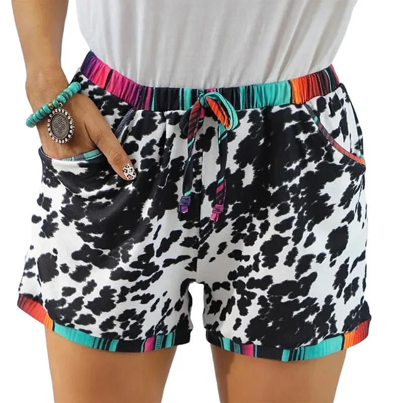 

Summer Women Sexy Leopard Print Shorts Spotted Short Colorful Sportswear Shorts Girls Lace Up Patchwork Beachwear