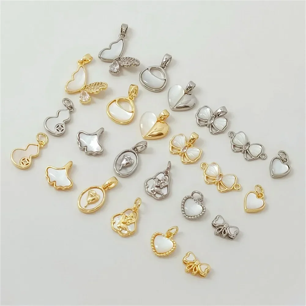 

18K Gold-plated Mother-of-pearl Bow, Ginkgo Leaf Gourd Heart Pendant, DIY Handmade Bracelet Pendant