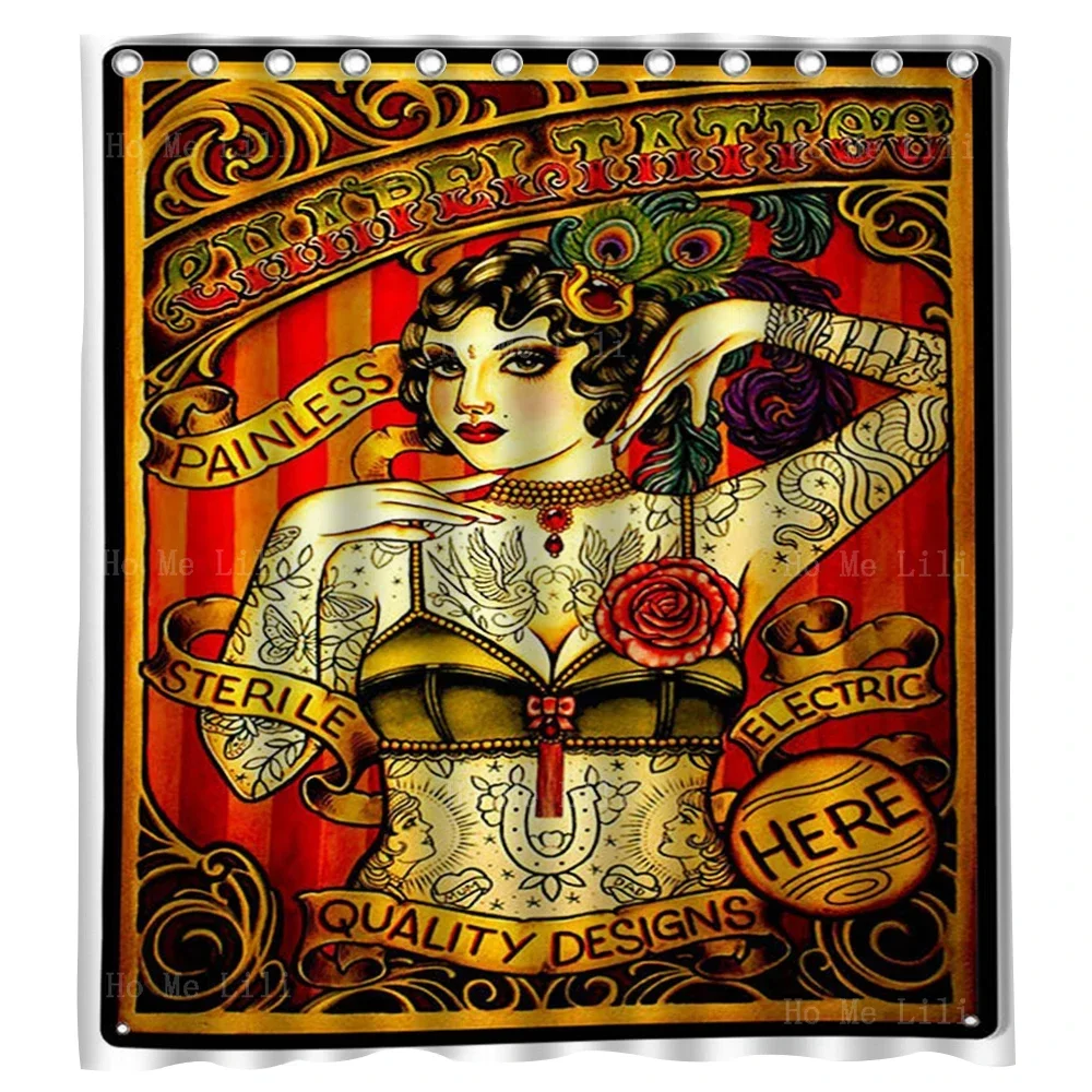 

Art Nouveau Ретро татуировки тела в винтажном стиле Красивые японские розы Sailor Santa Lilio Sangre Шторы для душа от Ho Me Lili