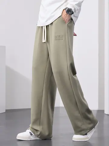 Pantaloni sportivi dritti da uomo Pantaloni sportivi in cotone a gamba larga Pantaloni larghi sportivi con lettera con coulisse Pantaloni lunghi casual Taglia grande 8XL