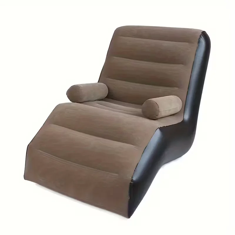 #Inflatable PVC Flocked Recliner with Arm Pillows Portable &Ergonomic Cozy for Living Room Balcony Camping Small Space Furniture