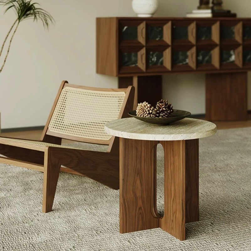 طاولة قهوة أحادية اللون عتيقة ، طاولة قهوة صغيرة ، خشب صلب ، طاولة جانبية مستديرة ، حجر طبيعي ، تشوه ، زاوية شرفة وغرفة طعام