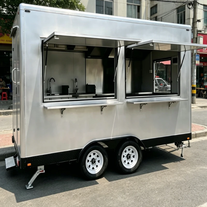 High Quality Catering Trailer Concession Trailer Stainless Steel for Coffee Food Van Mobile Food Truck for Snack Sell Customized