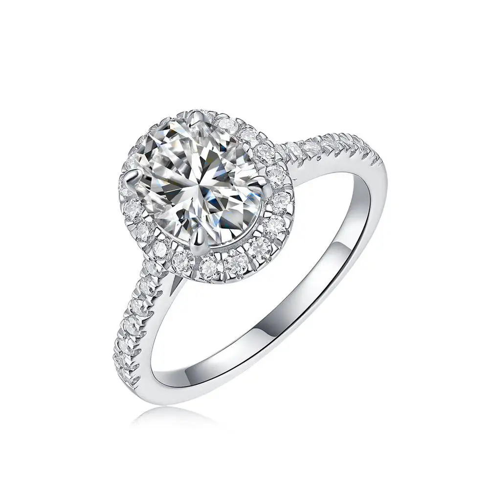 925 Sterling Silver Oval Double Halo Pave Band Ring Oval Cut D VVS1 Moissanite Luxury Engagement Wedding Fine Jewelry For Women