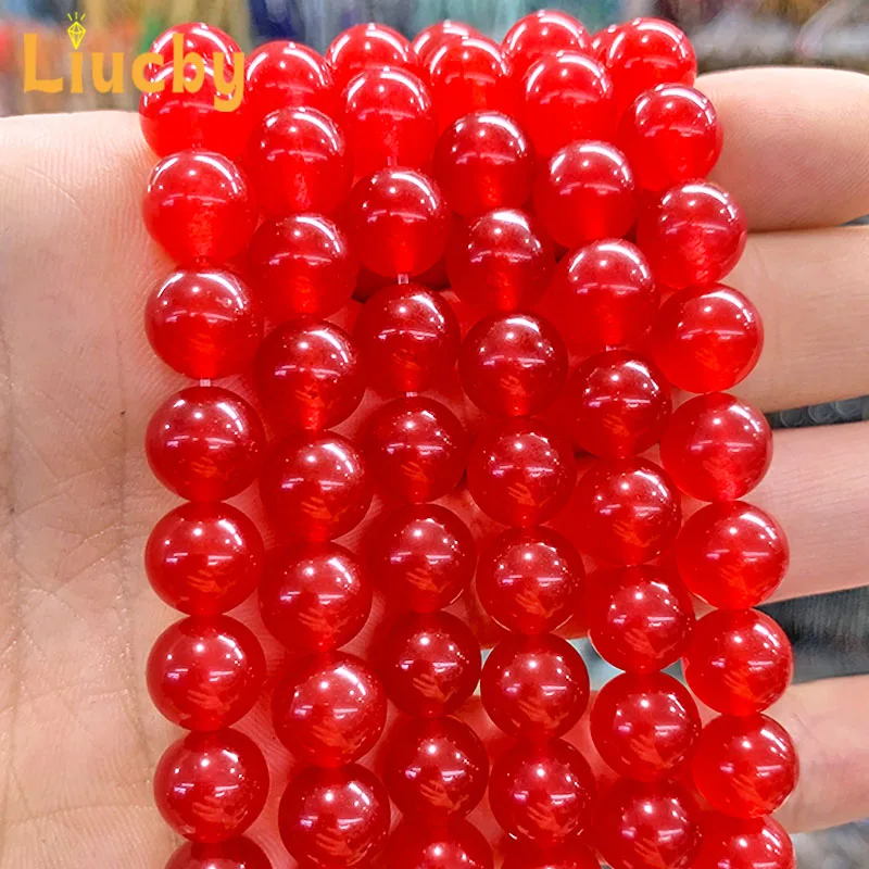 Calcedonio rosso Giade Perline di pietra naturale per creazione di gioielli Braccialetti versatili fai da te Collana Orecchini 15 "Filo 4/6/8/10/12/14MM