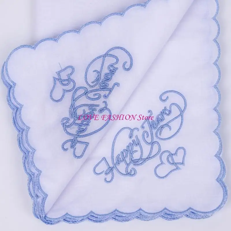 

Elegant Cotton Handkerchief With Happy Tears Embroidery Wedding Gift Y166