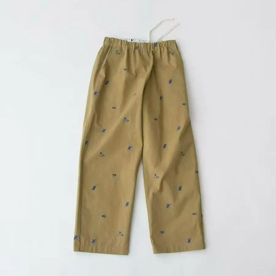 

Весенняя коллекция: Женские повседневные хлопковые брюки с цветочной вышивкой, высокой талией, прямым кроем, в японском стиле, полностью хлопковые, для женщин.