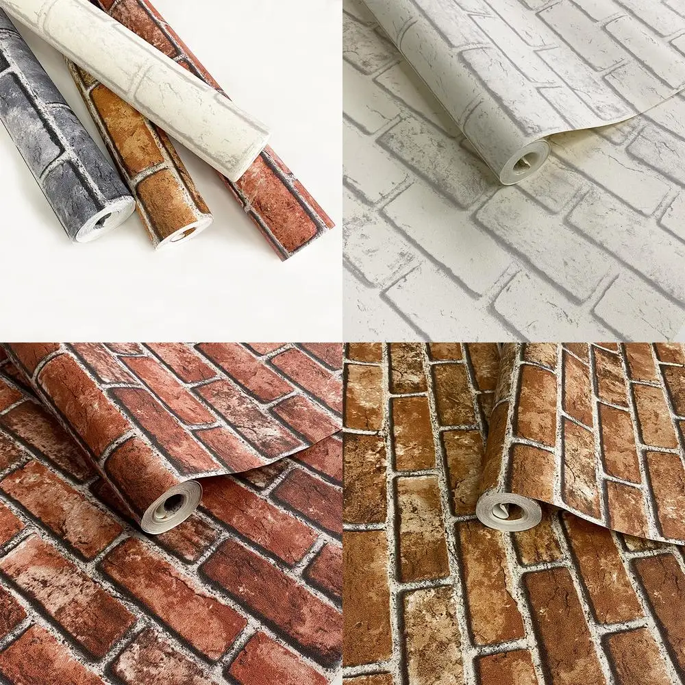 New Chinese Style Retro Brick Pattern Red Brick Blue Brick Antique Stone 3D Wall Mural for Tea Room Background Wall