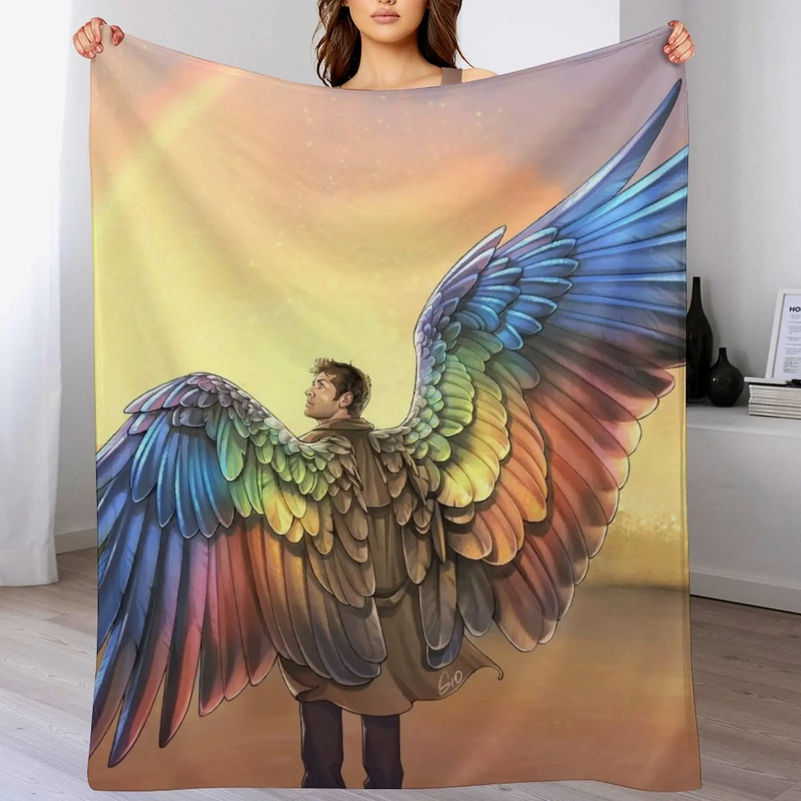 

Rainbow Angel Throw Blanket warm winter Bed Fashionable cosplay anime Camping Blankets
