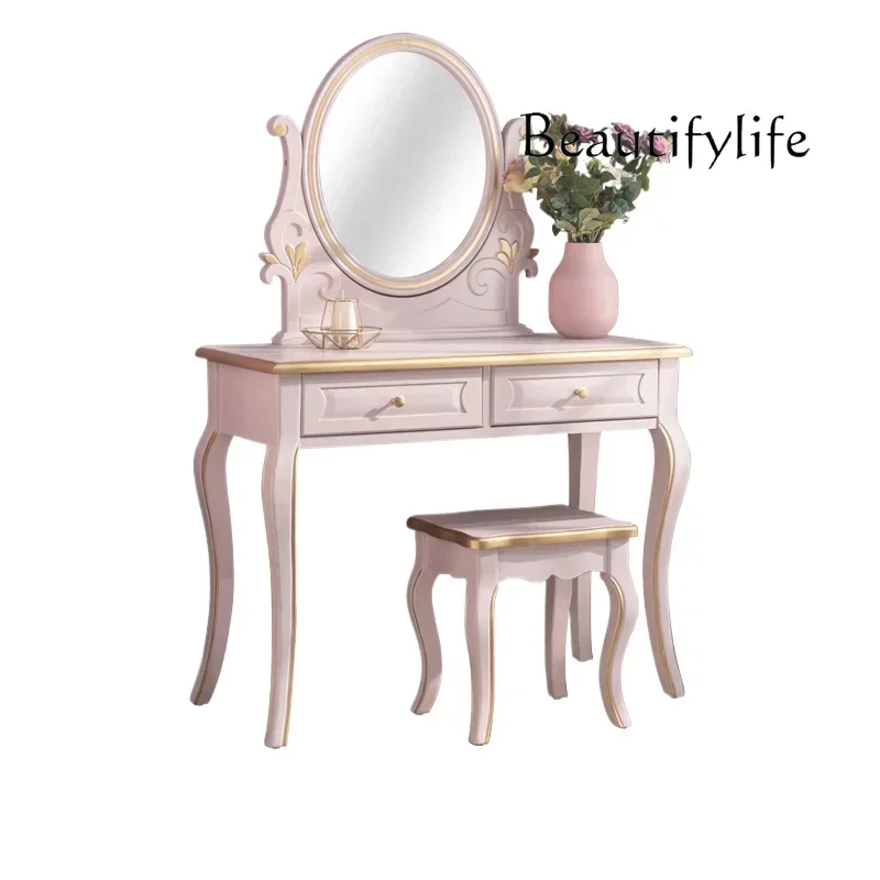 

Girls Modern Drawers Vanity Table Storage Mirror Stool Space Saving Dressers Makeup Bedroom Coiffeuse
