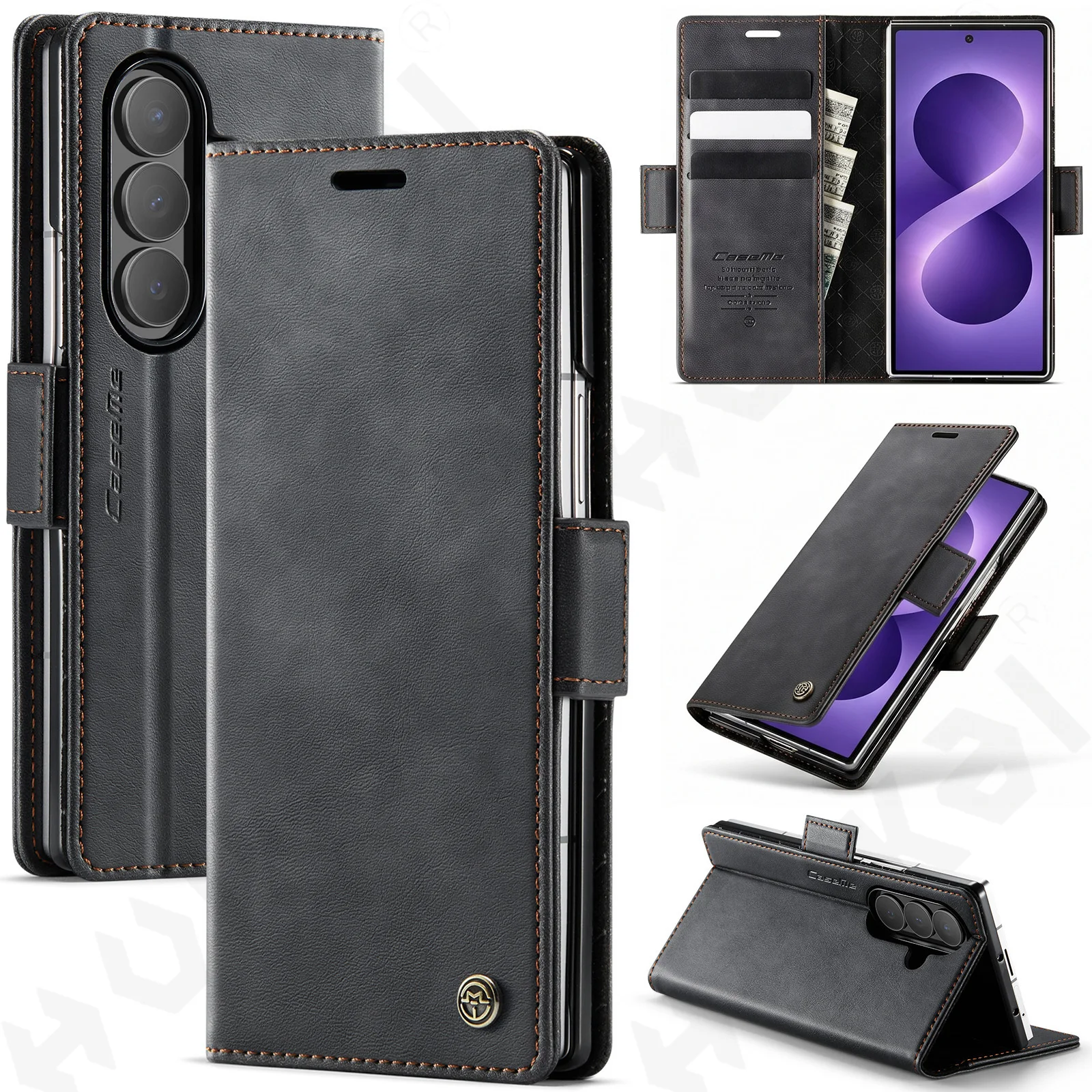 Case For Samsung Z Fold 8 Ultra 8 7 4G 5G 2026 Leather Kickstand Card Holder Pocket Stand Flip Magnetic Flip Full Cover