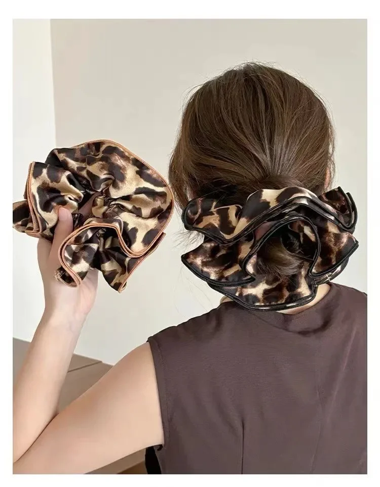 Retro Leopard Print Hair Scrunchie Oversize Hair Ring Ponytail Elastic Stretchy Hairband Rope for Woman Hair Accessories