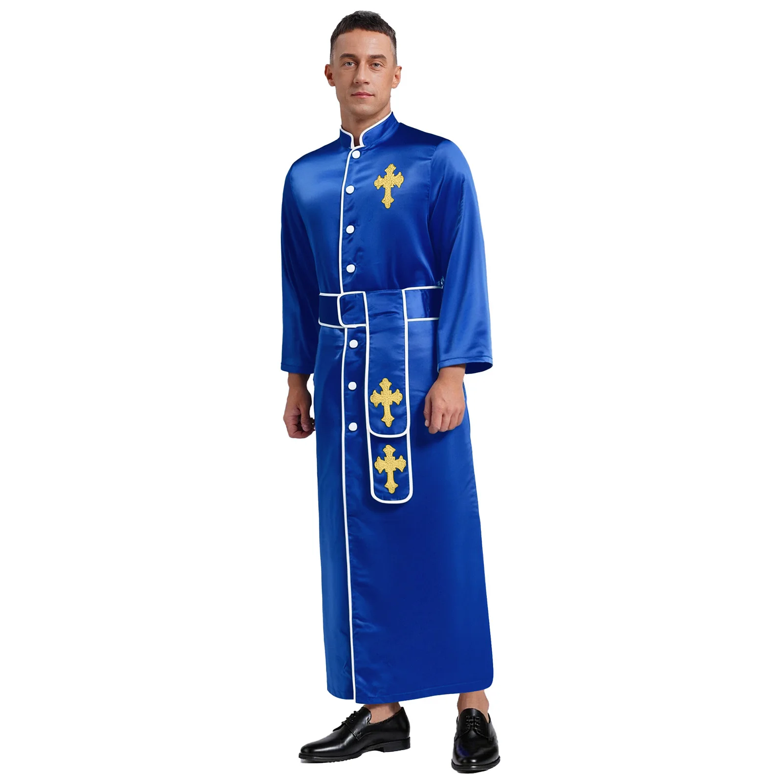

Adult Men's Halloween Priest Clergy Preachers Role Play Dress Robe with Belt Long Jackets for Pastor Festival Cosplay Costumes