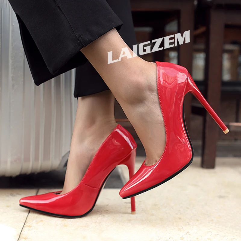 

LAIGZEM Женские туфли-лодочки без шнуровки на блестящей шпильке 12 см для вечеринки, выпускного вечера, свадебного платья, женская обувь, большой размер 34 44 47