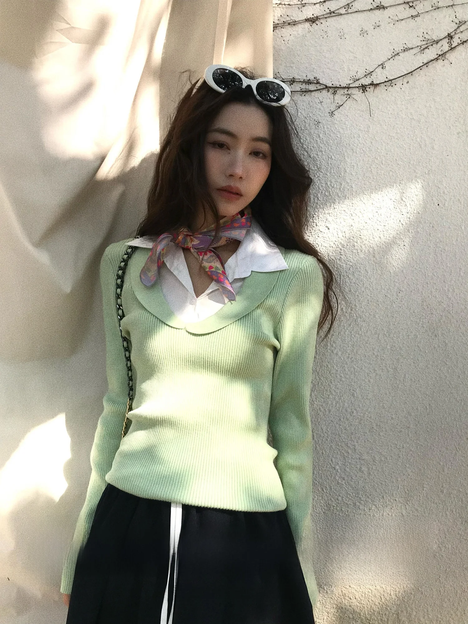 

Alice Qingtang Women's Knitted Sweater Colion Color Patchwork Cuff Ne Design Long Sve Soft Polyester Blend Casual Top