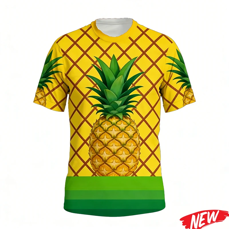 

Новая футболка с 3D-принтом фруктов (банан, ананас) для мужчин и женщин, весна-лето, повседневная, с коротким рукавом, круглым вырезом, 2026