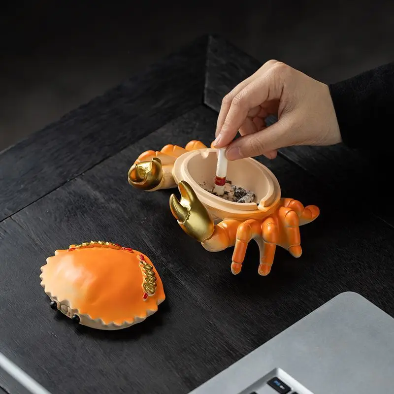 

Colorful Resin Crab-shaped Ashtray, Cute and Anti-flying Cover, Perfect for Office and Living Room Decoration