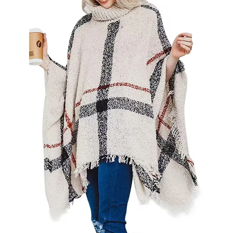 Imitation Cashmere Women Scarf Winter Classic Pullover Plaid Tassel Loose Poncho Capa Para Mujer Warm Pashmina Femme Wrap Shawl