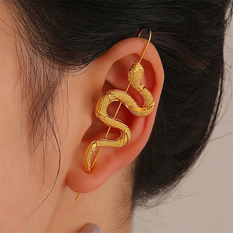 1Pcs Punk Snake Wrap Crawler Hook Earrings for Women Surround Auricle Diagonal Stud Piercing Earrings Vintage Jewelry