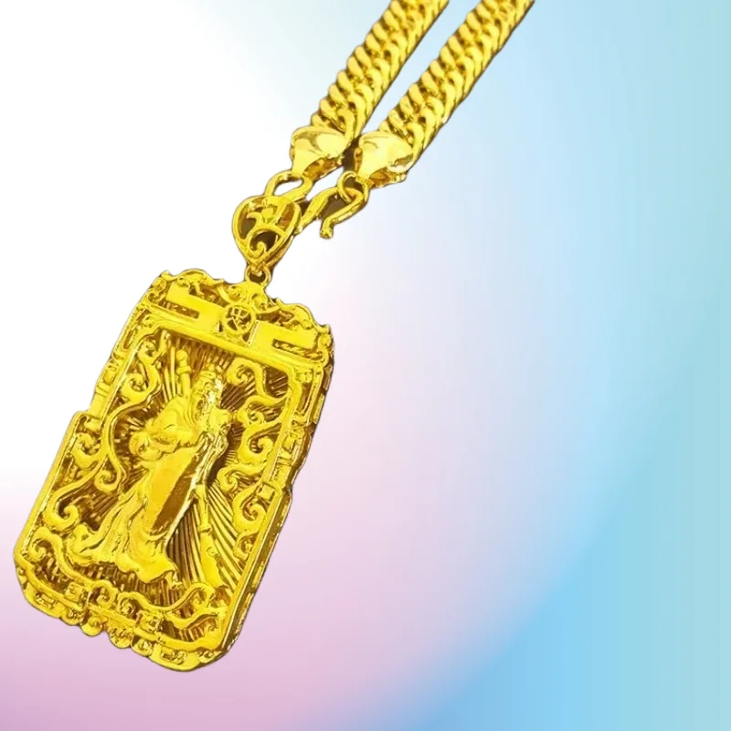 

NEW 24K Gold Necklace Men Dragon Guan Gong Pendant 9999 Real Gold Necklace