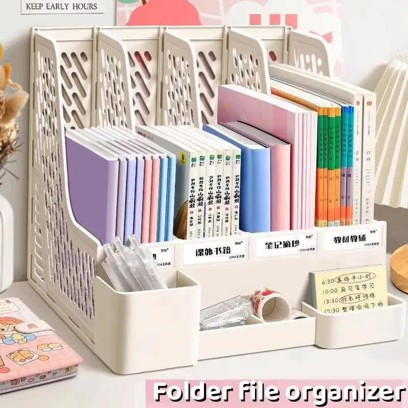 Hot Sale 4 Column File Data Storage Rack PP Material Multi-functional Books Pencil Storage Office Stationery Large Capacity view 2