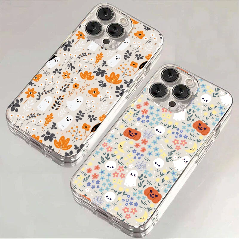 Cute Cartoon Halloween Phone Case for IPhone 16 15 14 13 12 11 Pro Max Mini 7 8 Plus X XR Cover Ghost Transparent Fundas Coque