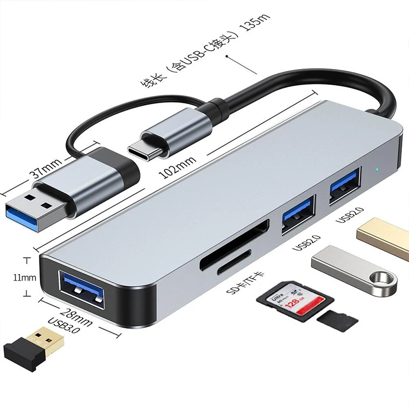 USB C Hub 8 In 2 Type-C Splitter USB Extender with 4 USB Port 1 USBC Port TF/SD Card Reader Audio Output Compatible With MacBook