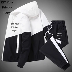 Men Logo Customized Tracksuit Casual Joggers Hooded Sportswear Jackets and Pants 2 Piece Sets Hip Hop Running Sports Suit