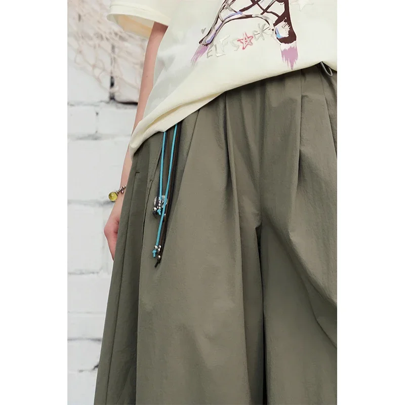 ELFSACK Irregular Hem Wide Leg Culottes High-Waisted Casual Trousers