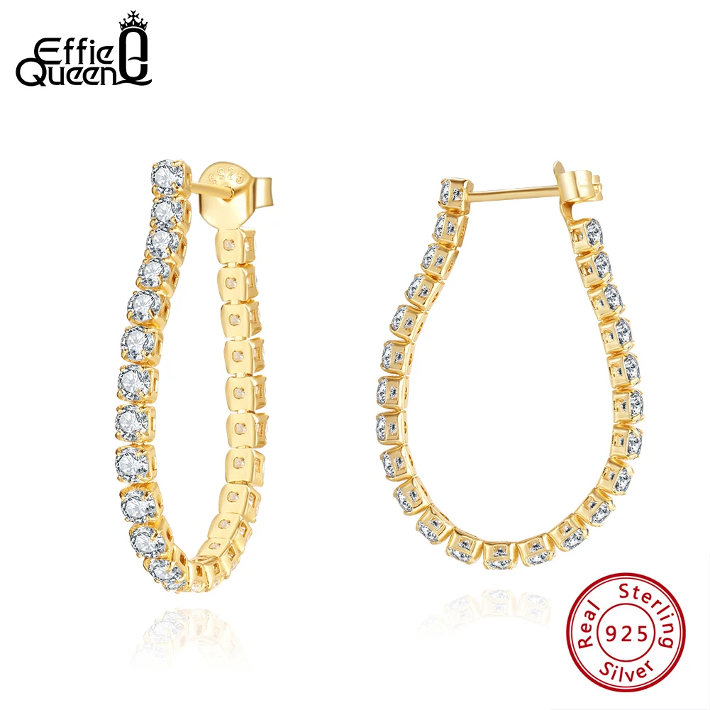 

Effie Queen S925 Silver 14k Gold U-Shaped Hoop Earrings Luxury Jewelry for Women Wedding Party Banquet Gift Drop Earring SE395