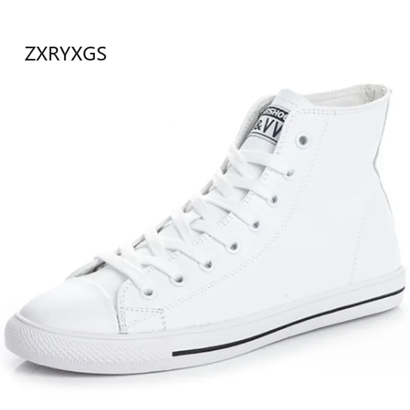 ZXRYXGS Top Cowhide Personalized High Top Short Boots Women Genuine Leather Sneakers 2024 Lace-up Women's Sneakers Casual Shoes