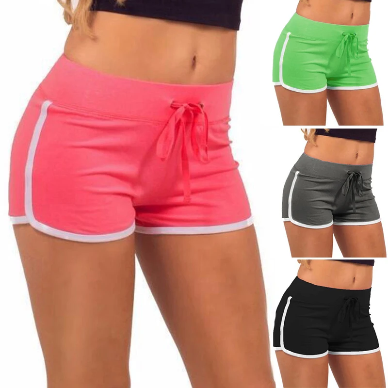 Women Cotton Shorts Yoga Short Pants Summer Fast Drying Sports Pants Contrast Binding Side Split Elastic Waist Casual Shorts