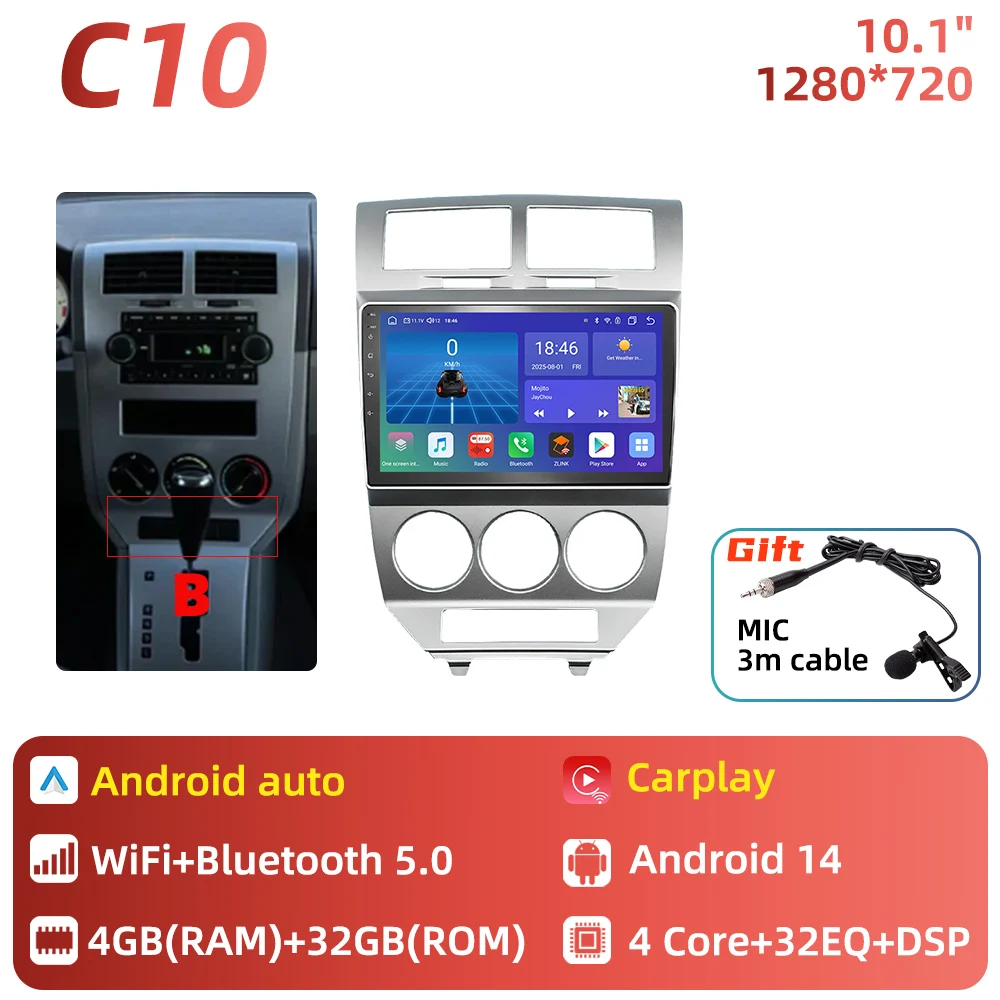 Auto Multimedia voor Dodge Caliber Jeep Compass 1 MK Patriot 2006 - 2010 Android autoradio Carplay GPS Navigatie 2 Din Stereo DSP