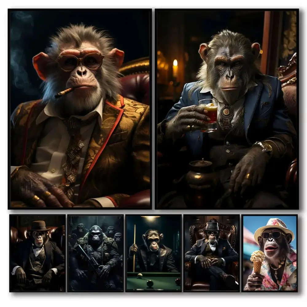 Steampunk Monkey Painting Calligraphy Canvas Painting Art for Bedroom Living Room Home Decor Wall Decoration Decals Gift