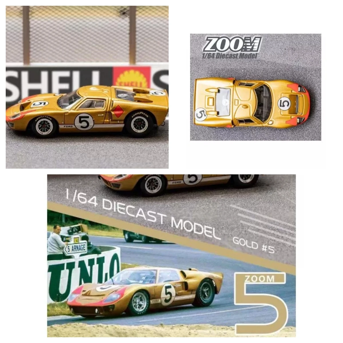 GT - #5 - LeMans 3rd Place - 1966 - Gold - 1:64 Zoom Diecast Model Car Collection Limited Edition Hobby Toys Car