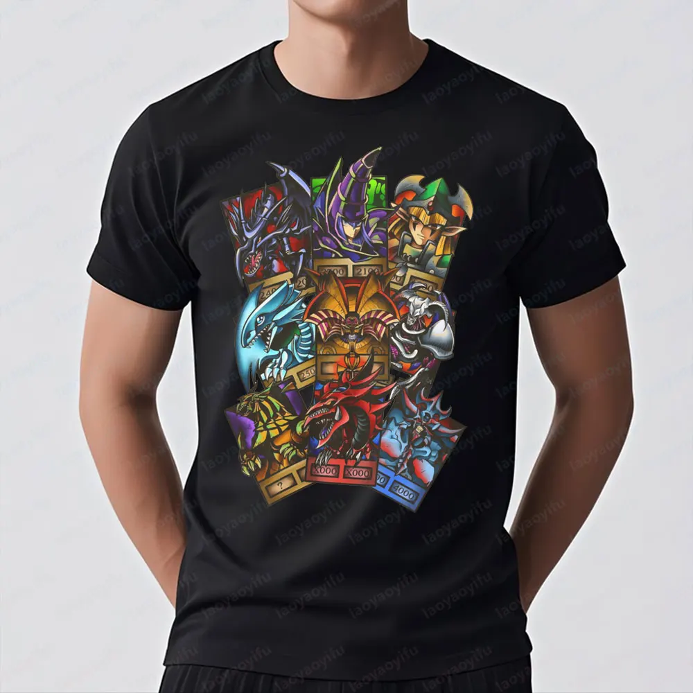 Yu-Gi-Oh! Camiseta de Anime Exodia ojos azules mago oscuro camisetas Unisex tarjetas de juego Camiseta estampada hombres mujeres algodón manga corta